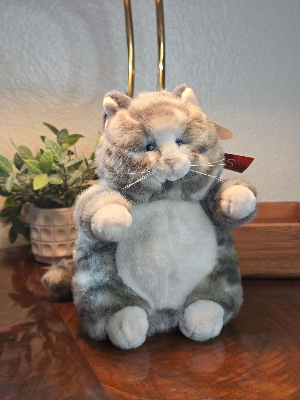 Russ Berrie Prudence Round Gray Tabby Cat Plush Stuffed Animal
